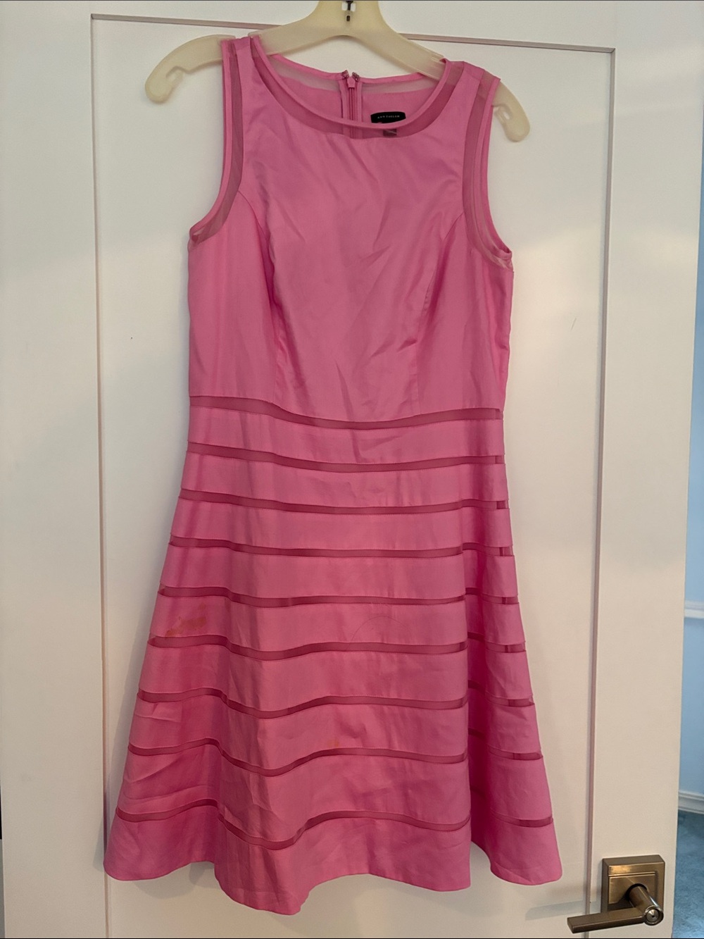Ann Taylor Pink Sheer-Striped Sleeveless Midi Dress sz 4